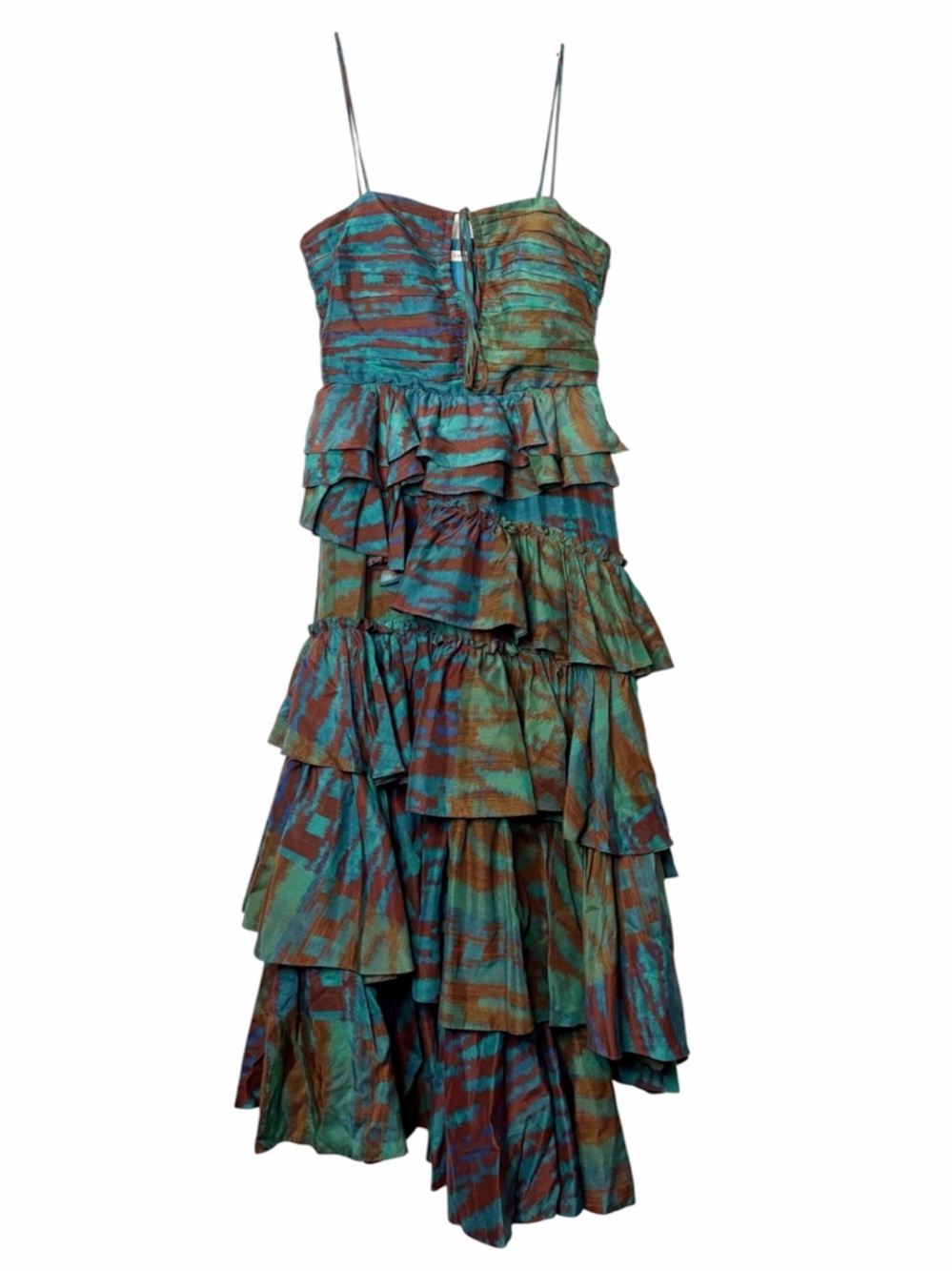 Ulla Johnson Zenat Runway Silk Ikat Tiered Halter Dress Emerald Size 6 - Picture 7 of 17
